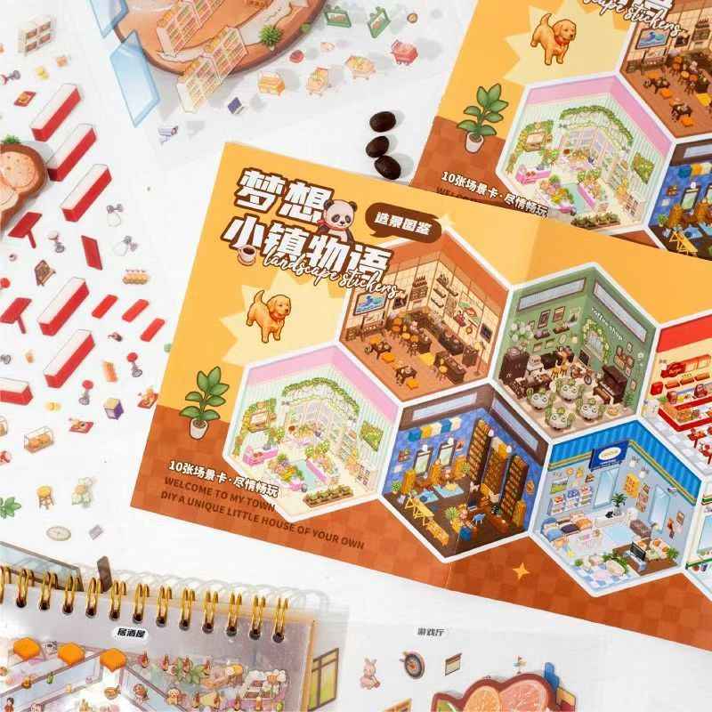 Dream Town DIY Scene Stickers Scrapbook – 10 Unique Themes