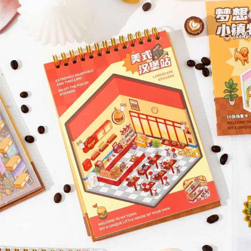 Dream Town DIY Scene Stickers Scrapbook – 10 Unique Themes