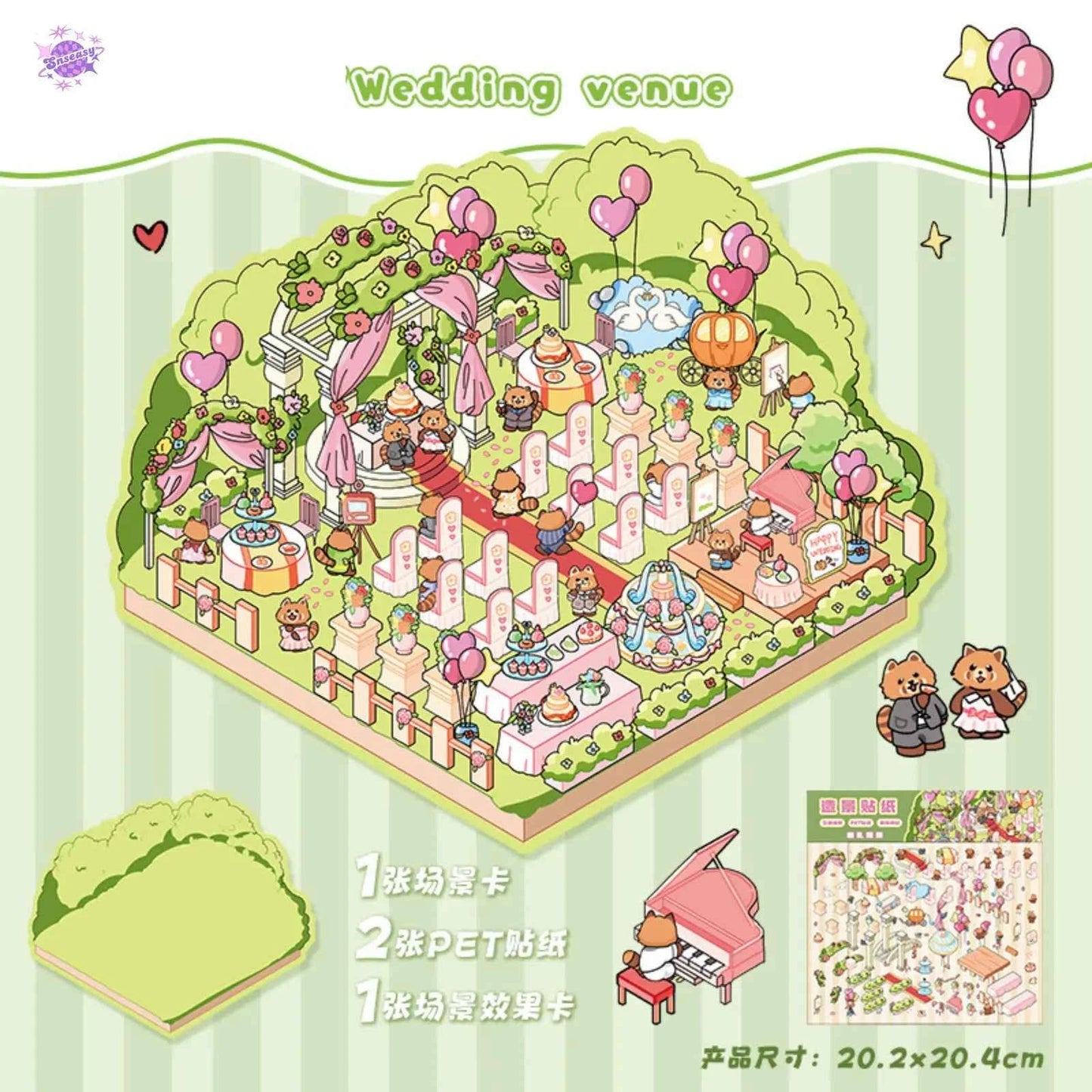 Cute Shop Simulation – 3D Miniature Sticker Scenes - 8 Theme Set: Youran Tea Event | Hot Pot Restaurant | Furniture Store | Small Tailor Shop | Magic Classroom | Convenience Store | Wedding Store | Wedding Venue