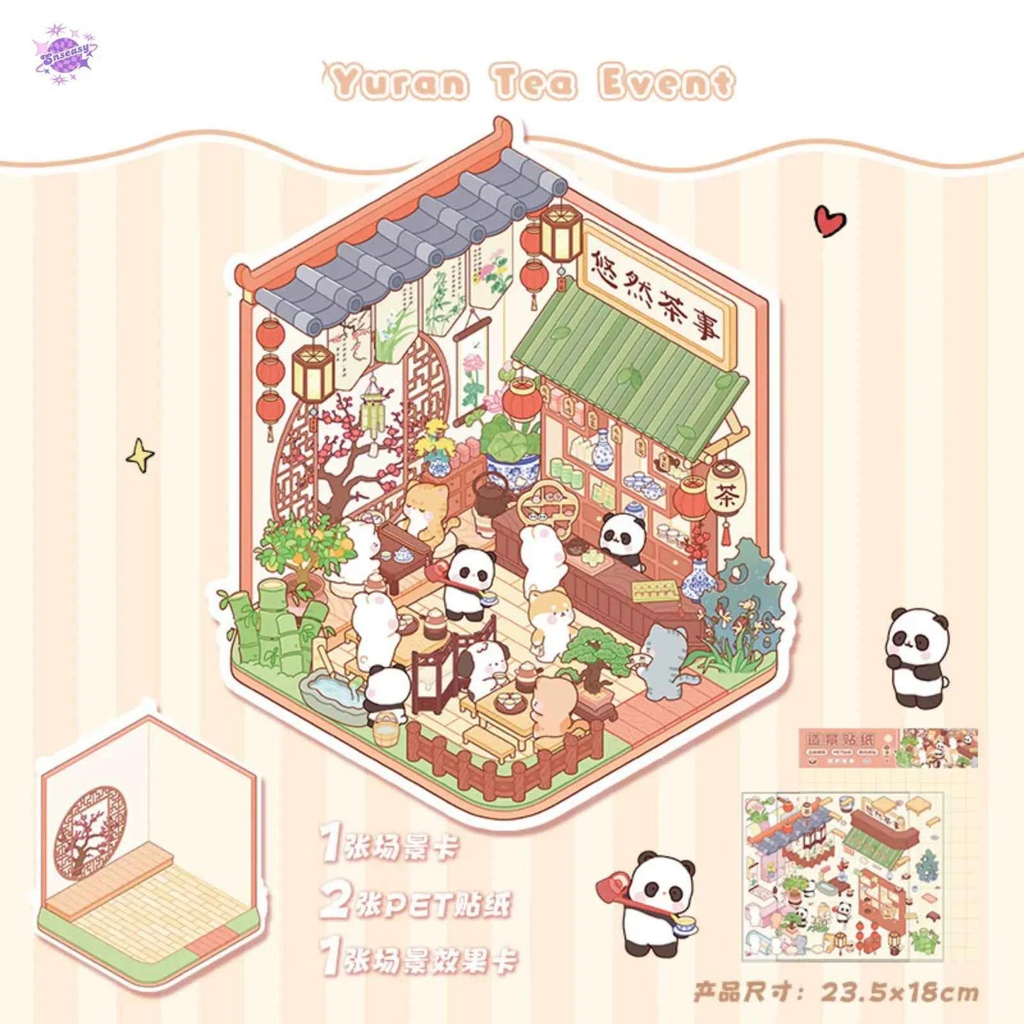 Cute Shop Simulation – 3D Miniature Sticker Scenes - 8 Theme Set: Youran Tea Event | Hot Pot Restaurant | Furniture Store | Small Tailor Shop | Magic Classroom | Convenience Store | Wedding Store | Wedding Venue