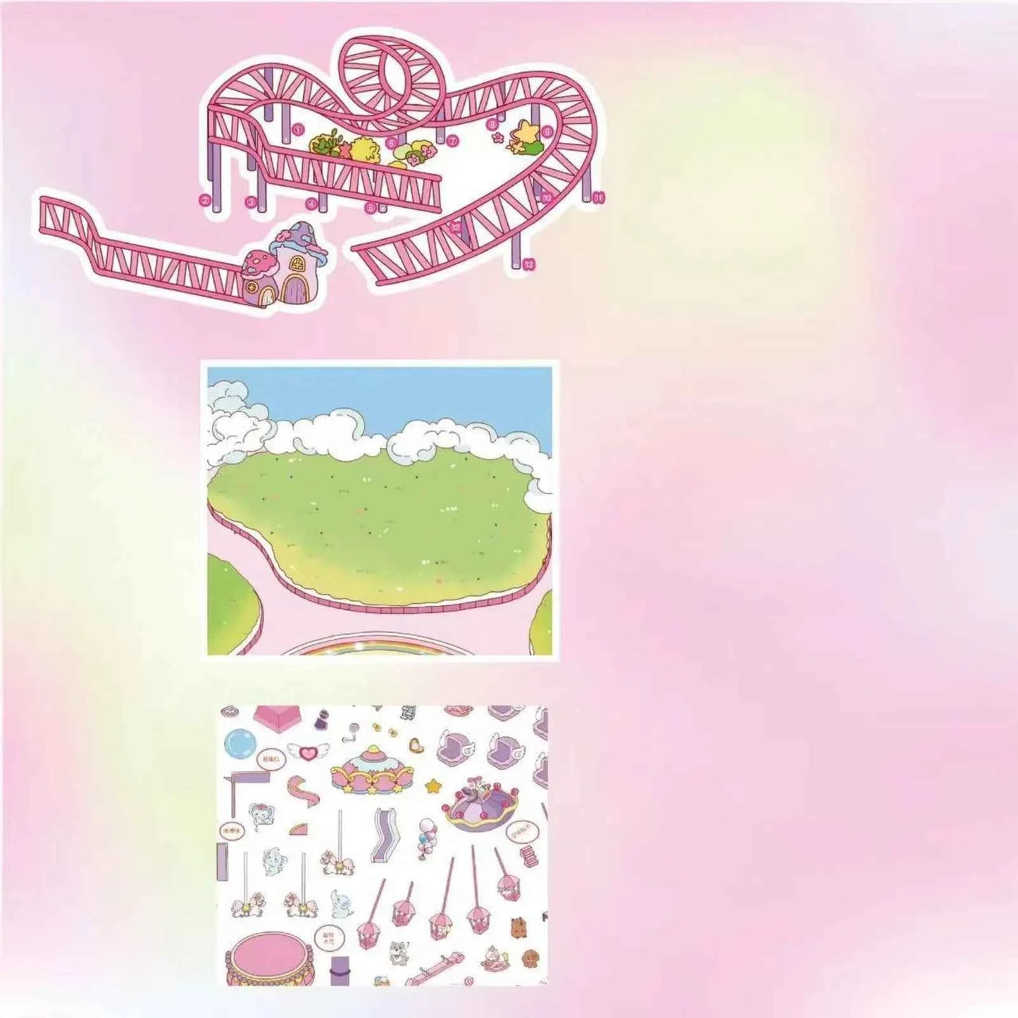 Original Rainbow Dream Plus Amusement Park DIY 3D Miniature Sticker Scenes