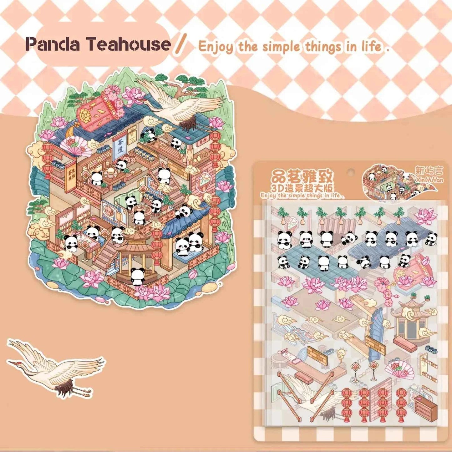 Cute Animals 15.0 – 3D DIY Miniature Sticker Scenes - 3 Theme Set: Cat Magic House | Panda Teahouse | Amusement Park