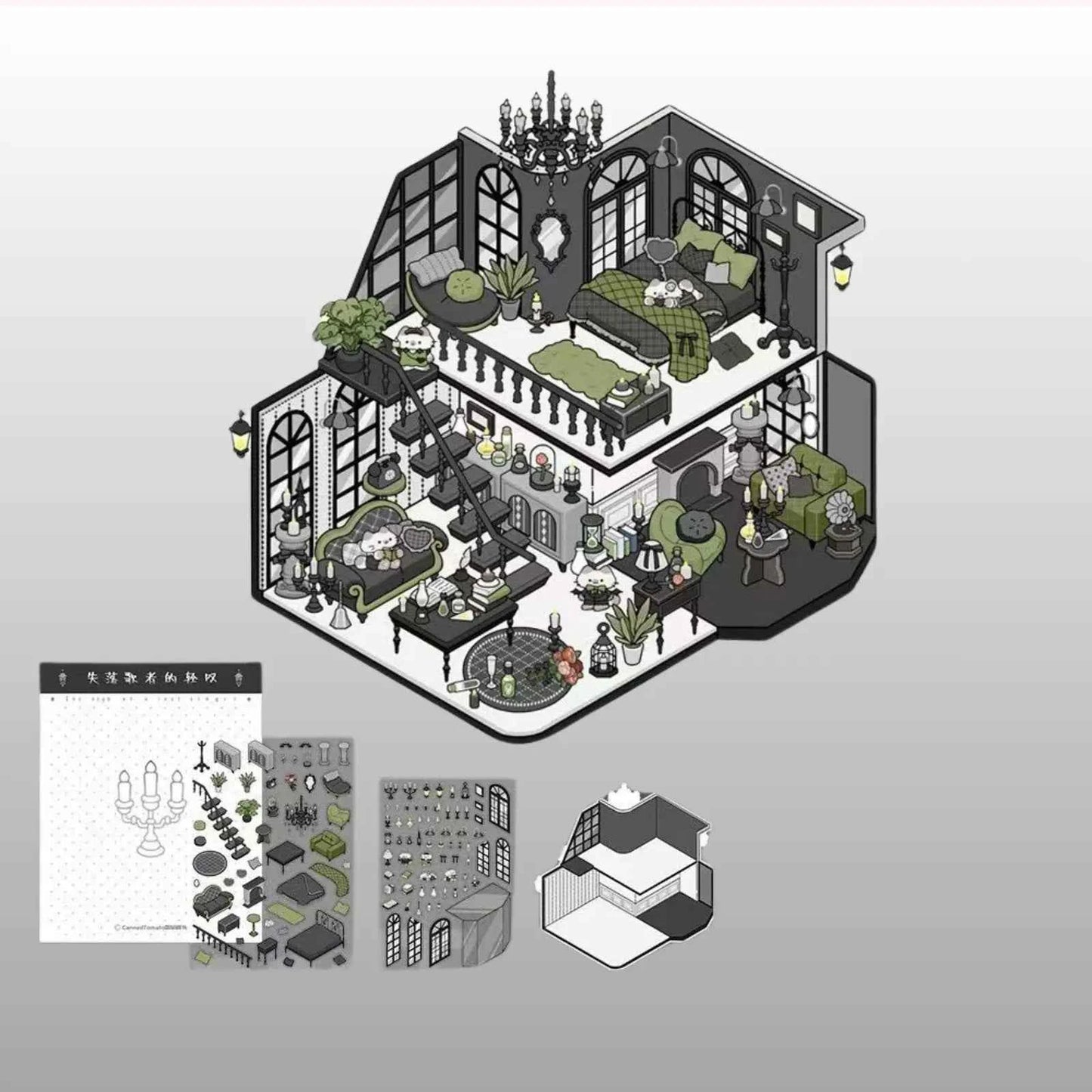 Cute Animals: Black Castle – 3D DIY Miniature Sticker Scene