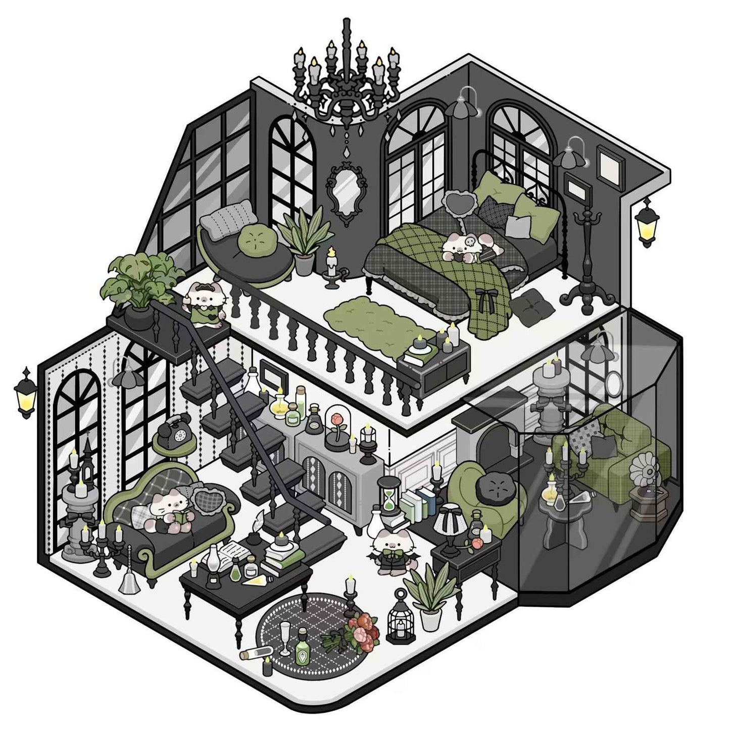 Cute Animals: Black Castle – 3D DIY Miniature Sticker Scene