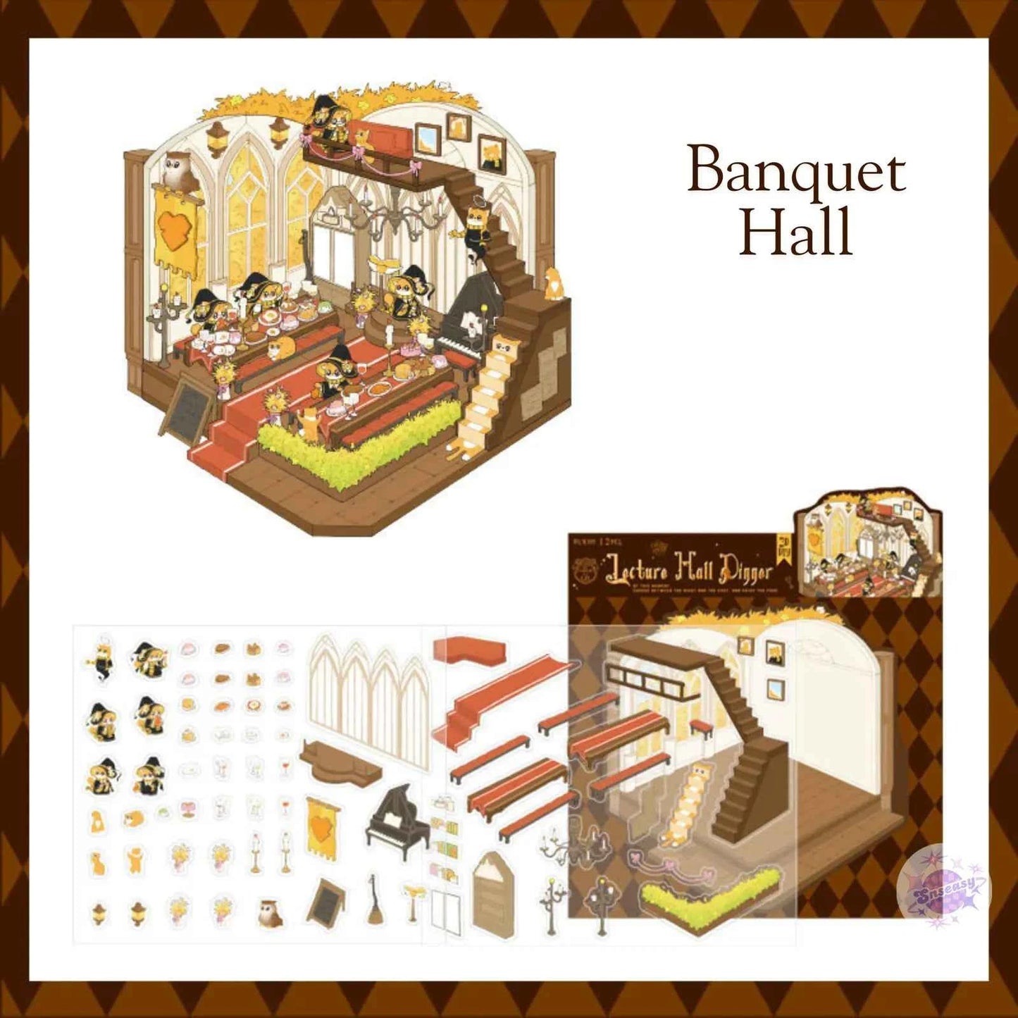Magic Cat Series – 3D Miniature Sticker Scenes - 4 Theme Sets: Banquet Hall | Magic Classroom | Magic Train Station | Wizard Town