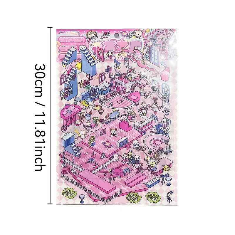 Cute Animals 16.0 – 3D Miniature Sticker Scenes - 4 Theme Sets: Pink Villa | Deep Sea Castle | Academy of Magic | Ghost Town