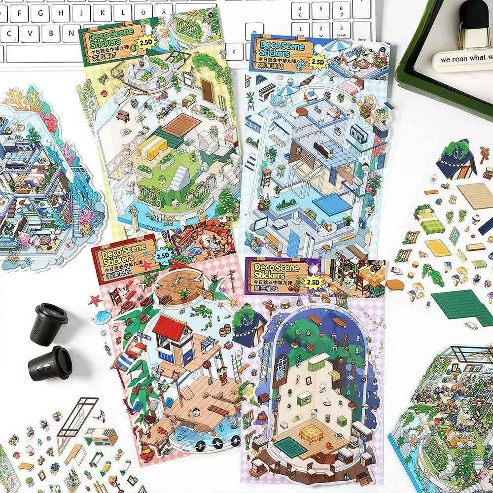 Fun Cottage – 3D Miniature Sticker Scenes - 4 Theme Sets: Seaside Market | Deep Sea Station | Garden Restaurant | Starry Sky Hotel