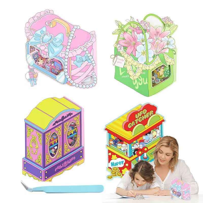 Foldable Gift Boxes – 4 Theme Sets: Handbag | Flower Shop | Claw Machine | Vanity Cabinet