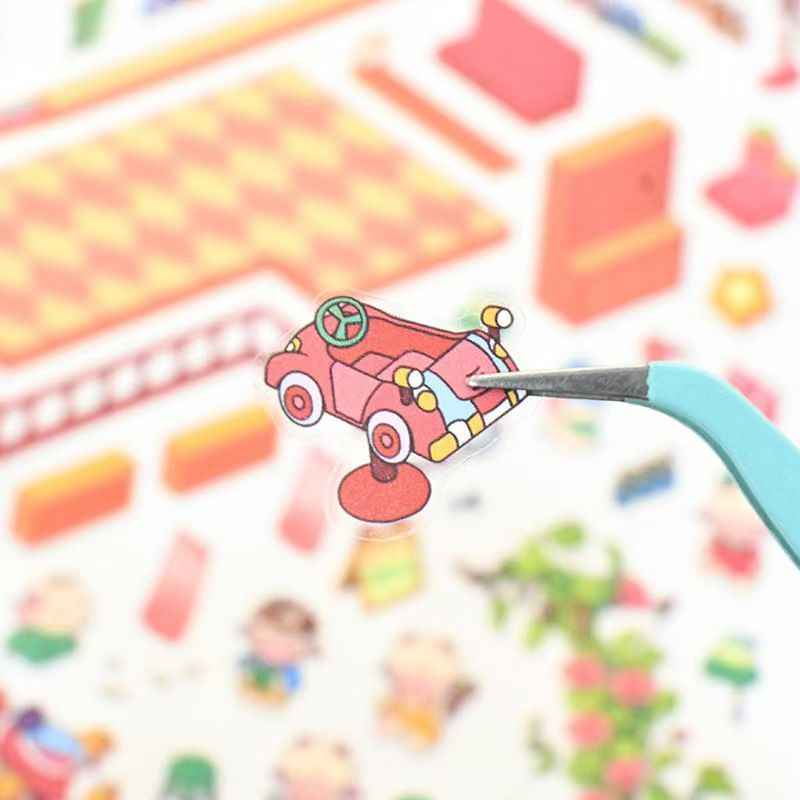 Cute Animal 18.0 – 3D Miniature Sticker Scenes - 4 Theme Sets: Penguin Restaurant | Mini Hair Salon | Puppy Arcade | Penguin Teahouse