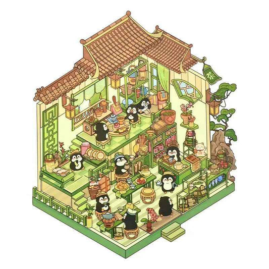 Cute Animal 18.0 – 3D Miniature Sticker Scenes - 4 Theme Sets: Penguin Restaurant | Mini Hair Salon | Puppy Arcade | Penguin Teahouse