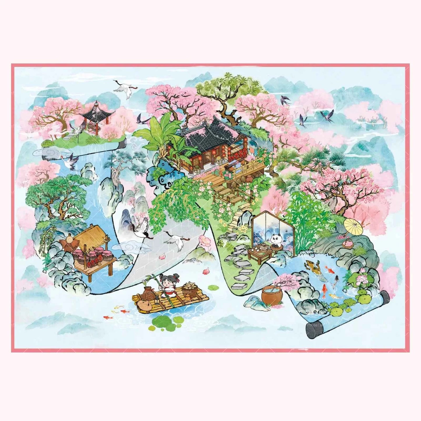 Mountain and Water Series – Plus 3D Miniature Sticker Scenes - 2 Theme Sets: Mountain Peach Blossoms | Forest Trees
