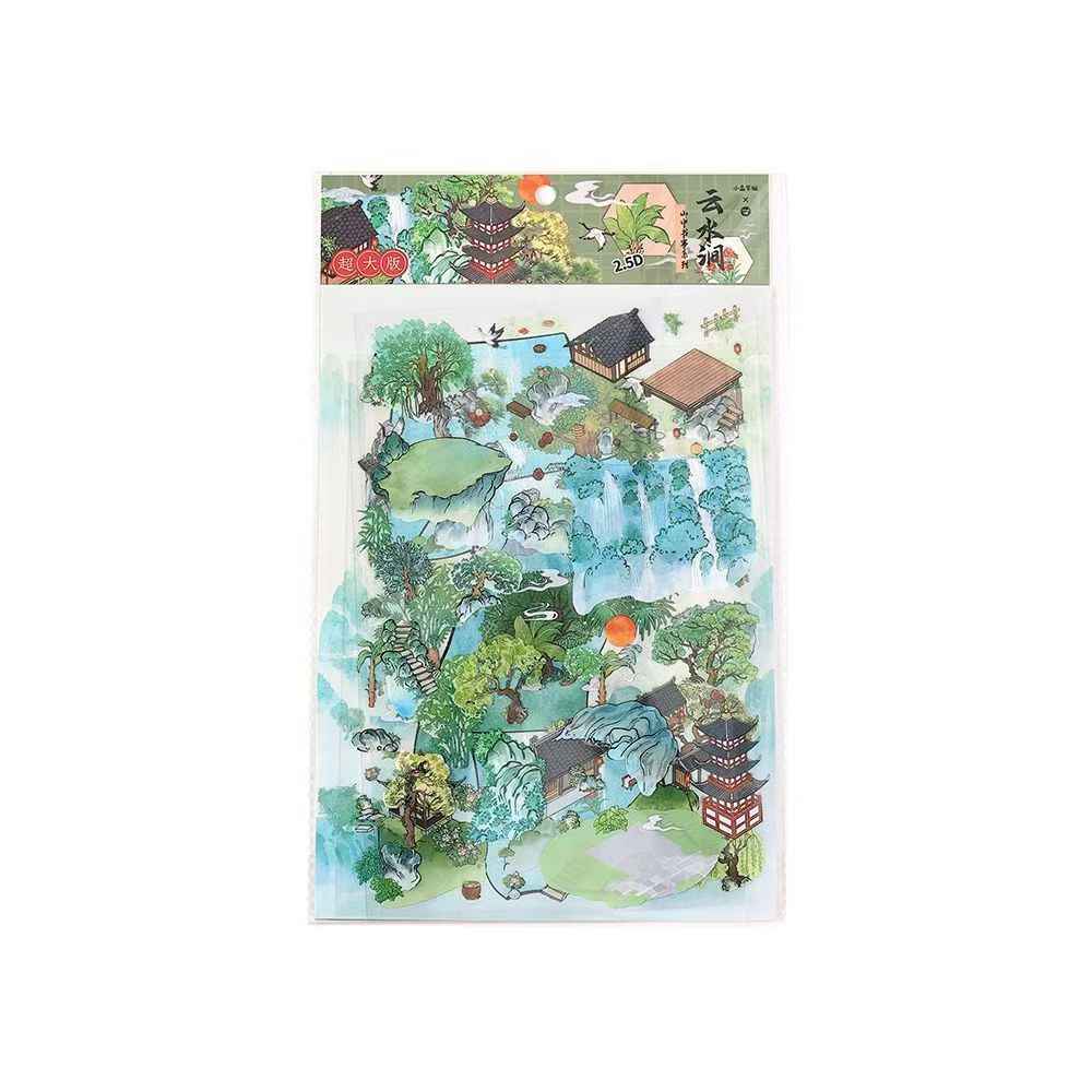 Mountain and Water Series – Plus 3D Miniature Sticker Scenes - 2 Theme Sets: Mountain Peach Blossoms | Forest Trees