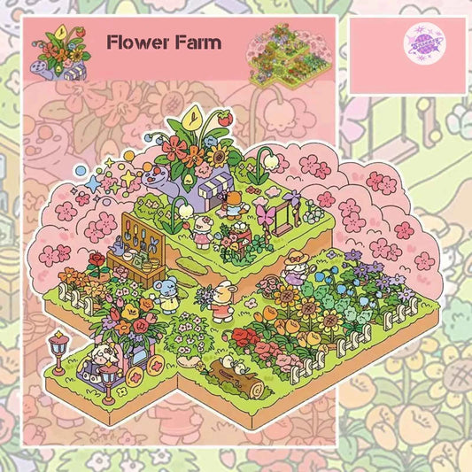 Pastoral Farm Series – 3D Miniature Sticker Scenes - 4 Theme Sets: Animal Farm | Vegetable Farm | Flower Farm | Fruit Farm