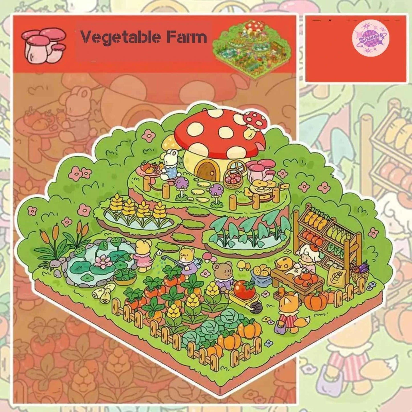 Pastoral Farm Series – 3D Miniature Sticker Scenes - 4 Theme Sets: Animal Farm | Vegetable Farm | Flower Farm | Fruit Farm
