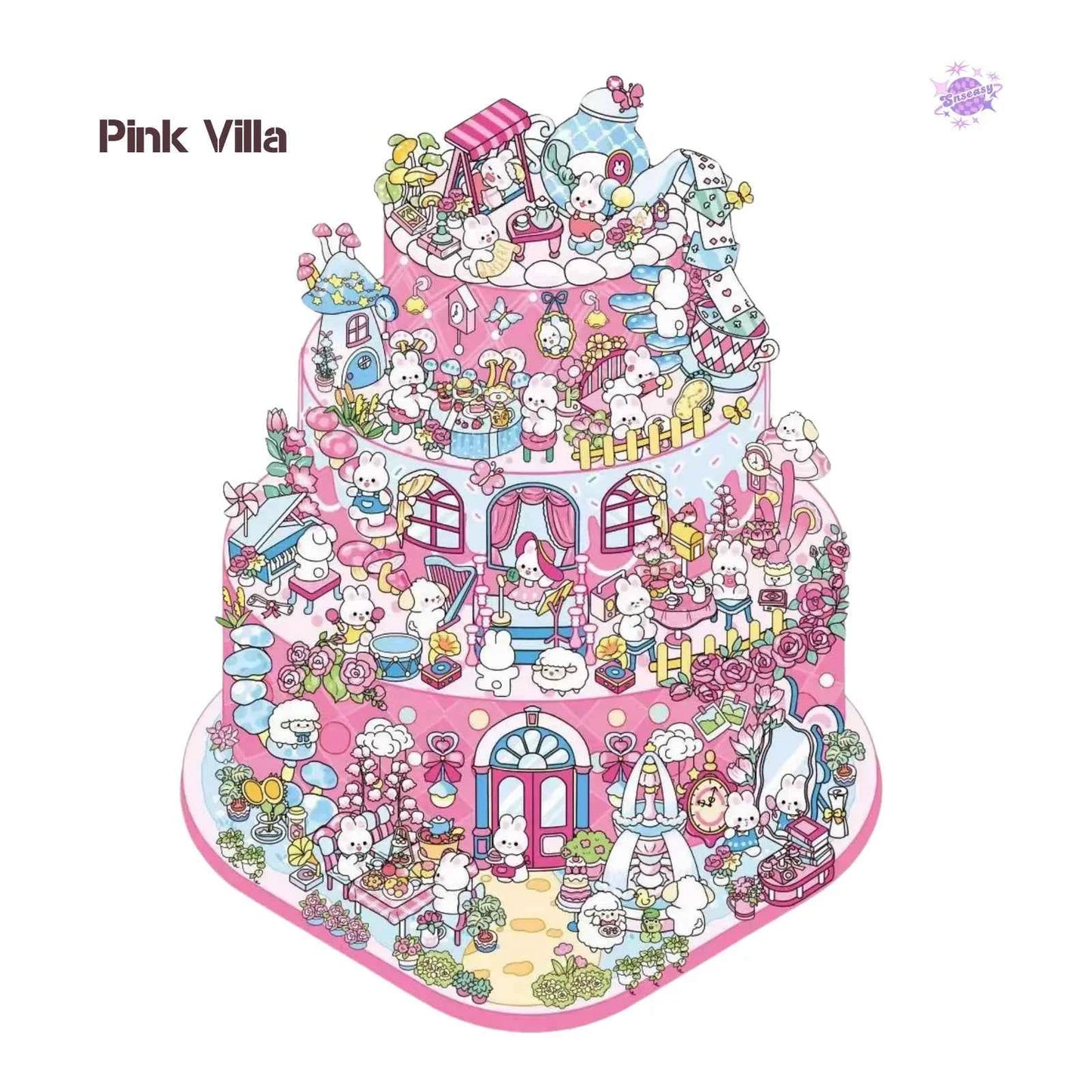 Cake Tea Party Series – 3D Miniature Sticker Scenes - 4 Theme Sets: Pink Villa | Starry Sea | Honey Cottage | Forest Cabin