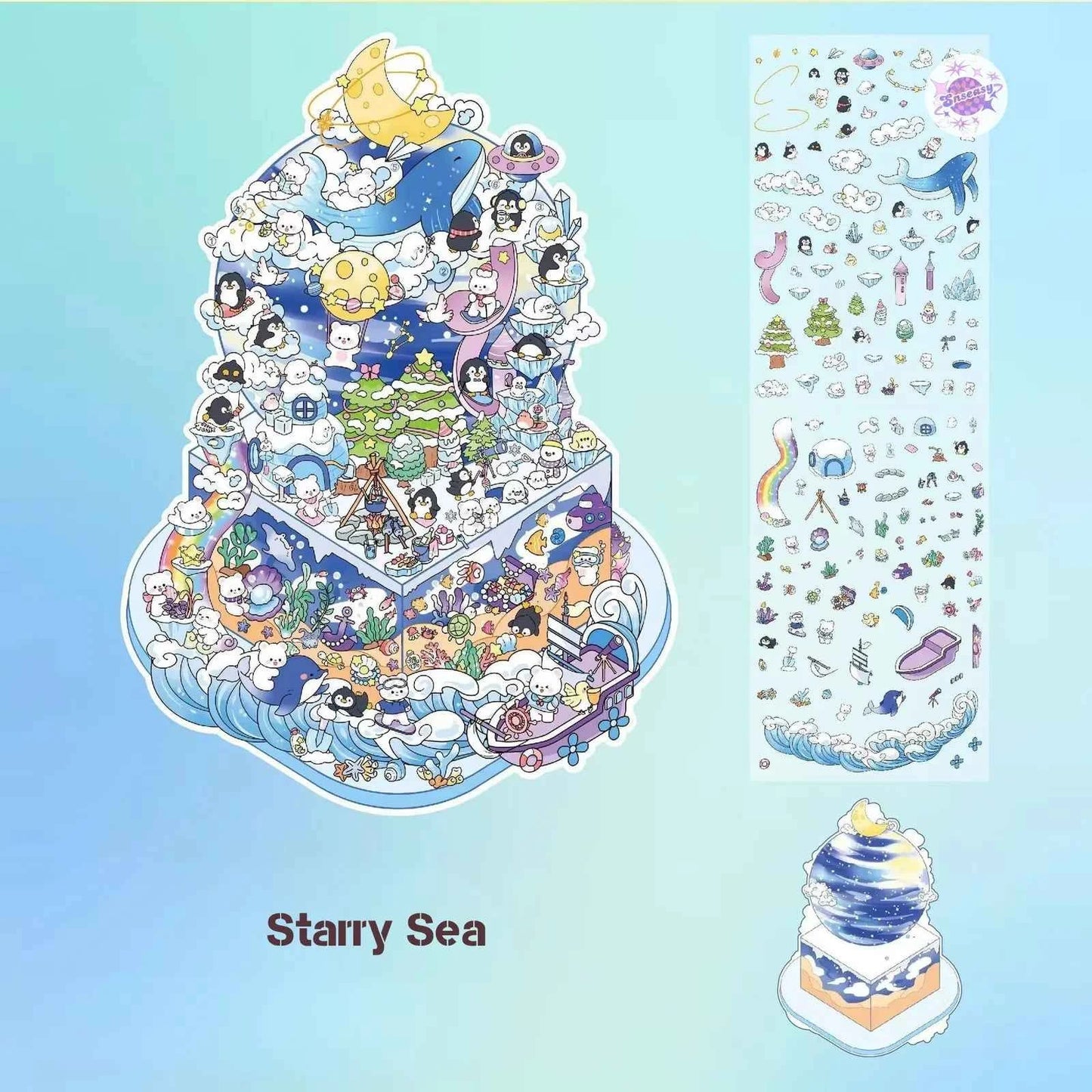 Cake Tea Party Series – 3D Miniature Sticker Scenes - 4 Theme Sets: Pink Villa | Starry Sea | Honey Cottage | Forest Cabin