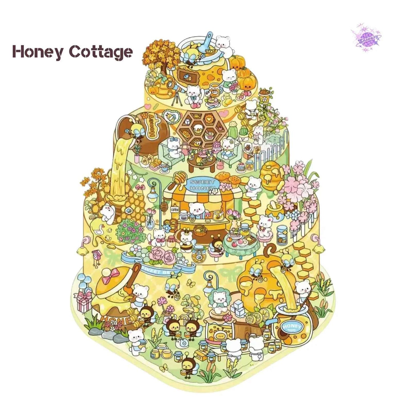 Cake Tea Party Series – 3D Miniature Sticker Scenes - 4 Theme Sets: Pink Villa | Starry Sea | Honey Cottage | Forest Cabin