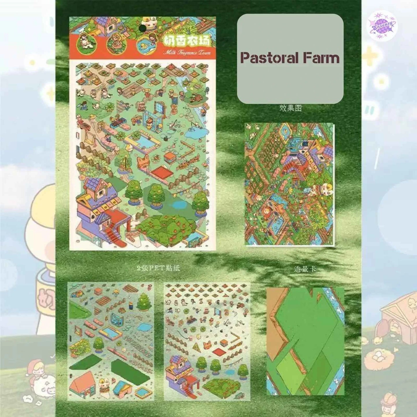 Pastoral Town Series – 3D Miniature Sticker Scenes - 4 Theme Sets: Pastoral Farm | Gold Heist | Pastoral Ranch | Pastoral Library