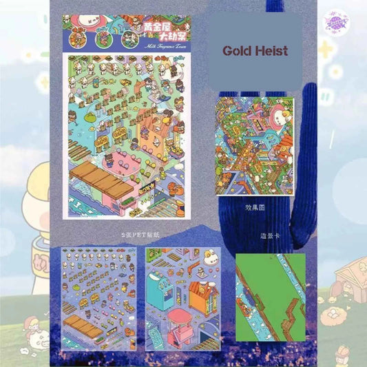 Pastoral Town Series – 3D Miniature Sticker Scenes - 4 Theme Sets: Pastoral Farm | Gold Heist | Pastoral Ranch | Pastoral Library