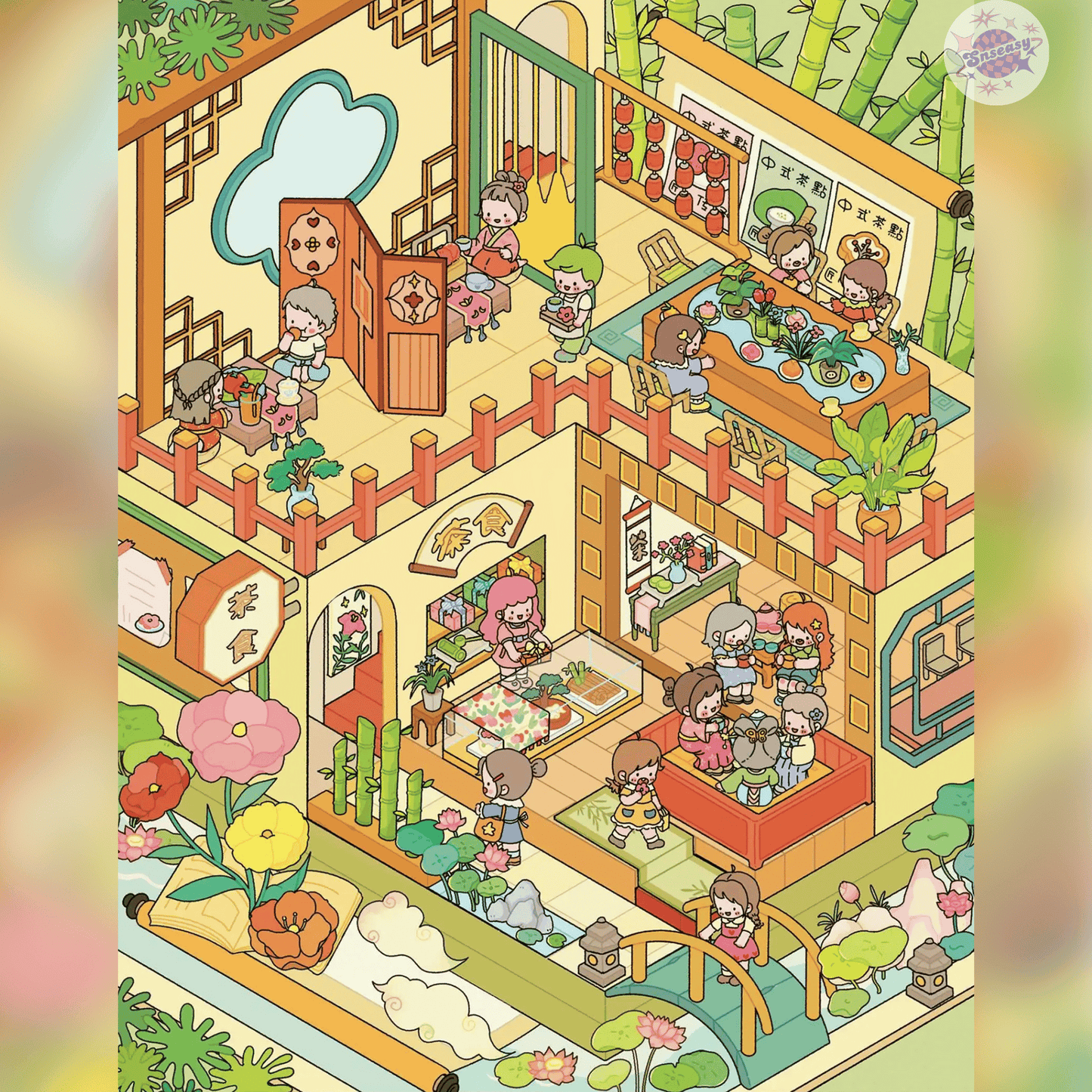 Happy Mini Mart – 3D Miniature Sticker Scenes - 5 Theme Sets: Photography Studio | Teahouse | Meow Burger Shop | Meow Bakery | Yoga & SPA