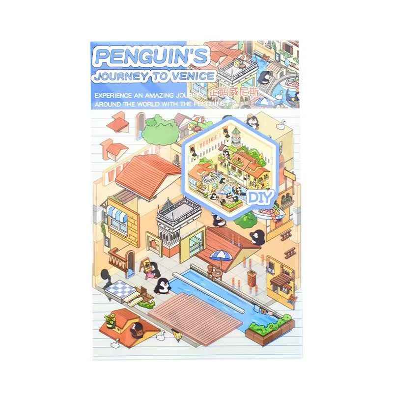 Penguin Travel Series – 3D DIY Miniature Sticker Scenes - 4 Theme Sets: Egyptian Penguin | French Penguin | Venetian Penguin | Italian Penguin