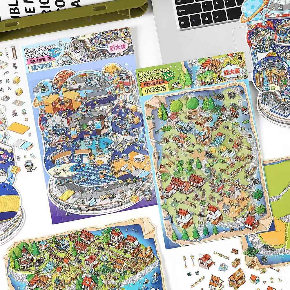 My Cottage Series 3.0 – Plus 3D DIY Miniature Sticker Scenes - 2 Theme Sets: Island Life | Home in the Galaxy