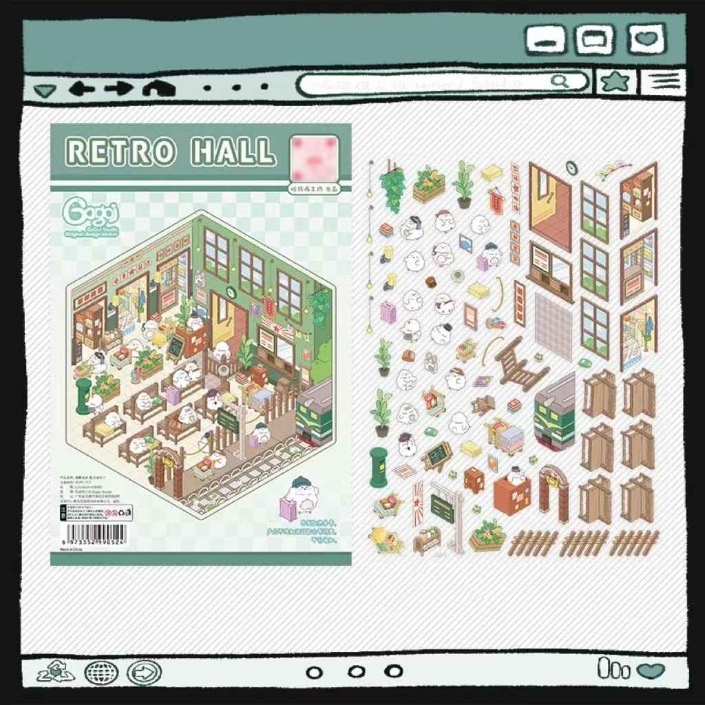 Cute Chick 3D Sticker Scenes - 12 Theme Sets: Coffee Flower | Panda Tea House | Bakery Shop | Apartment | Halloween | Outdoor Party | Snack Store | Arcade | Girls' Dormitory | Retro Hall | Public Bathhouse | Chinese Inn - SNSEASY