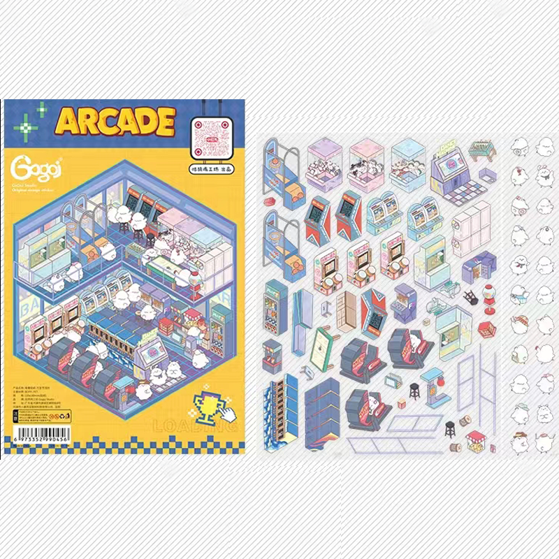 Cute Chick 3D Sticker Scenes - 12 Theme Sets: Coffee Flower | Panda Tea House | Bakery Shop | Apartment | Halloween | Outdoor Party | Snack Store | Arcade | Girls' Dormitory | Retro Hall | Public Bathhouse | Chinese Inn - SNSEASY