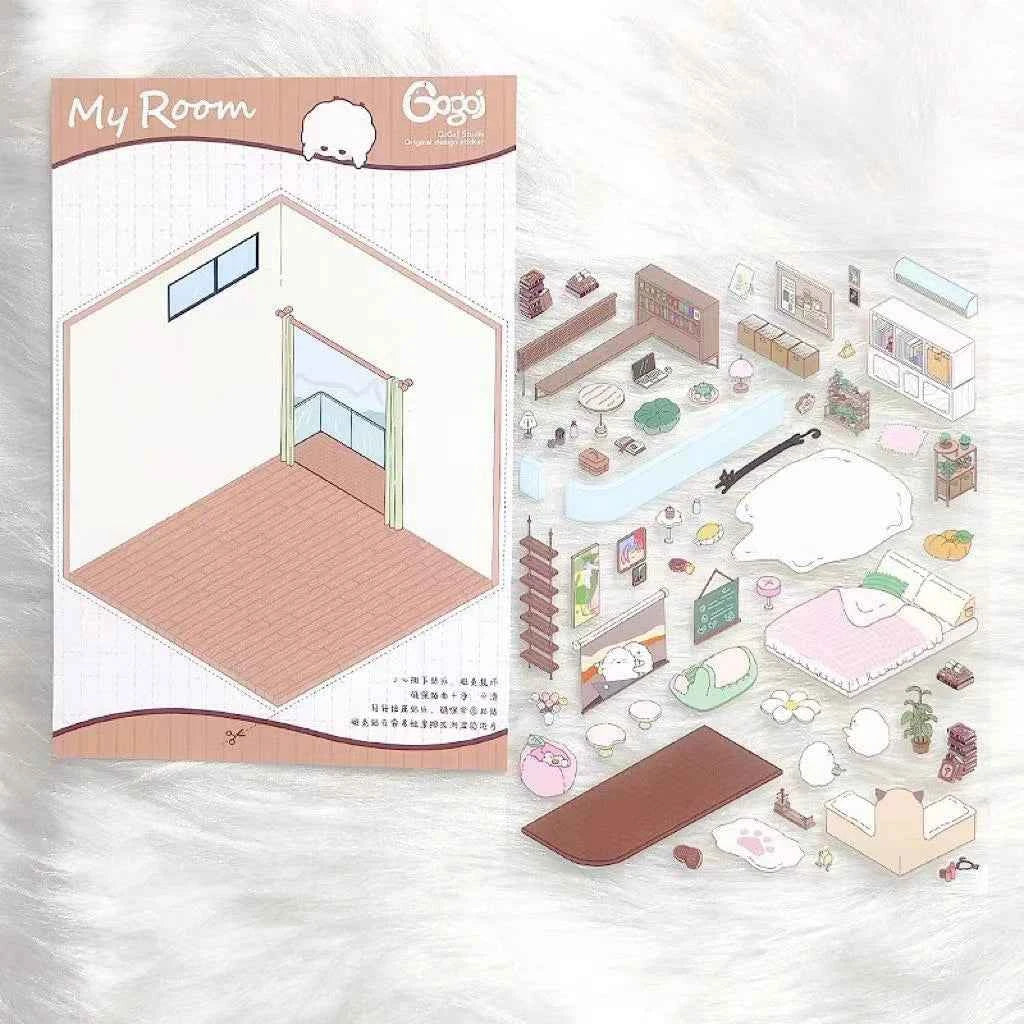 Cute Chick 3D Sticker Scenes - 12 Theme Sets: Coffee Flower | Panda Tea House | Bakery Shop | Apartment | Halloween | Outdoor Party | Snack Store | Arcade | Girls' Dormitory | Retro Hall | Public Bathhouse | Chinese Inn - SNSEASY