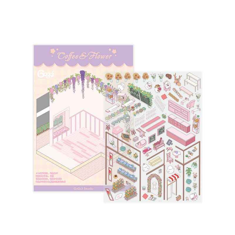 Cute Chick 3D Sticker Scenes - 12 Theme Sets: Coffee Flower | Panda Tea House | Bakery Shop | Apartment | Halloween | Outdoor Party | Snack Store | Arcade | Girls' Dormitory | Retro Hall | Public Bathhouse | Chinese Inn - SNSEASY