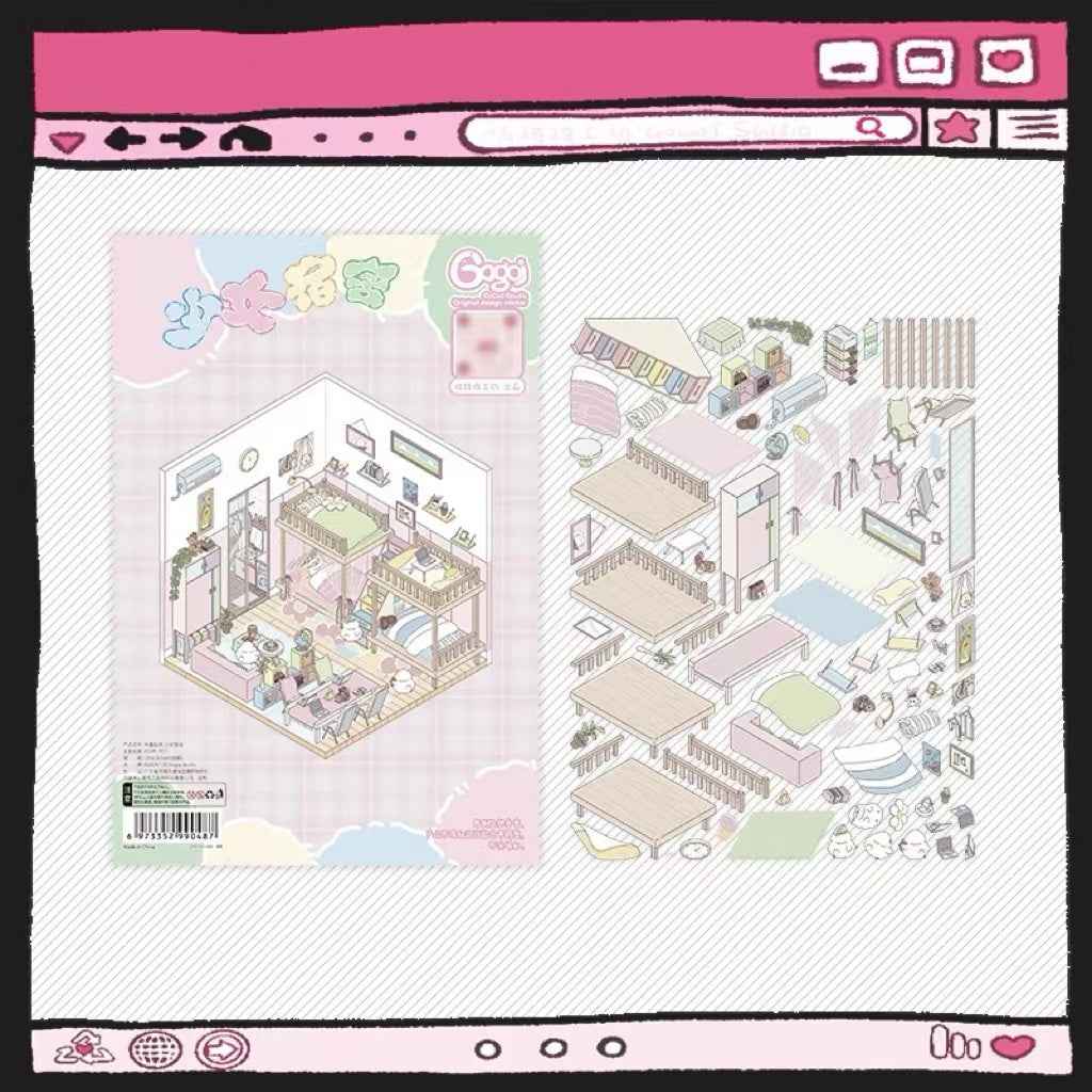 Cute Chick 3D Sticker Scenes - 12 Theme Sets: Coffee Flower | Panda Tea House | Bakery Shop | Apartment | Halloween | Outdoor Party | Snack Store | Arcade | Girls' Dormitory | Retro Hall | Public Bathhouse | Chinese Inn - SNSEASY