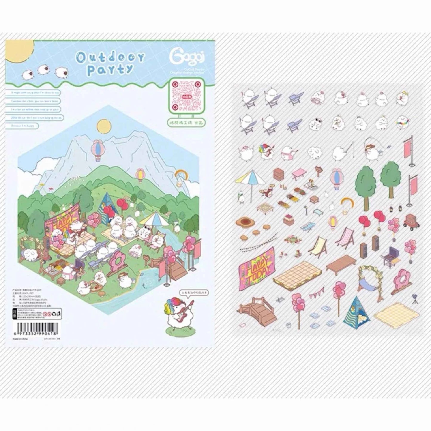 Cute Chick 3D Sticker Scenes - 12 Theme Sets: Coffee Flower | Panda Tea House | Bakery Shop | Apartment | Halloween | Outdoor Party | Snack Store | Arcade | Girls' Dormitory | Retro Hall | Public Bathhouse | Chinese Inn - SNSEASY