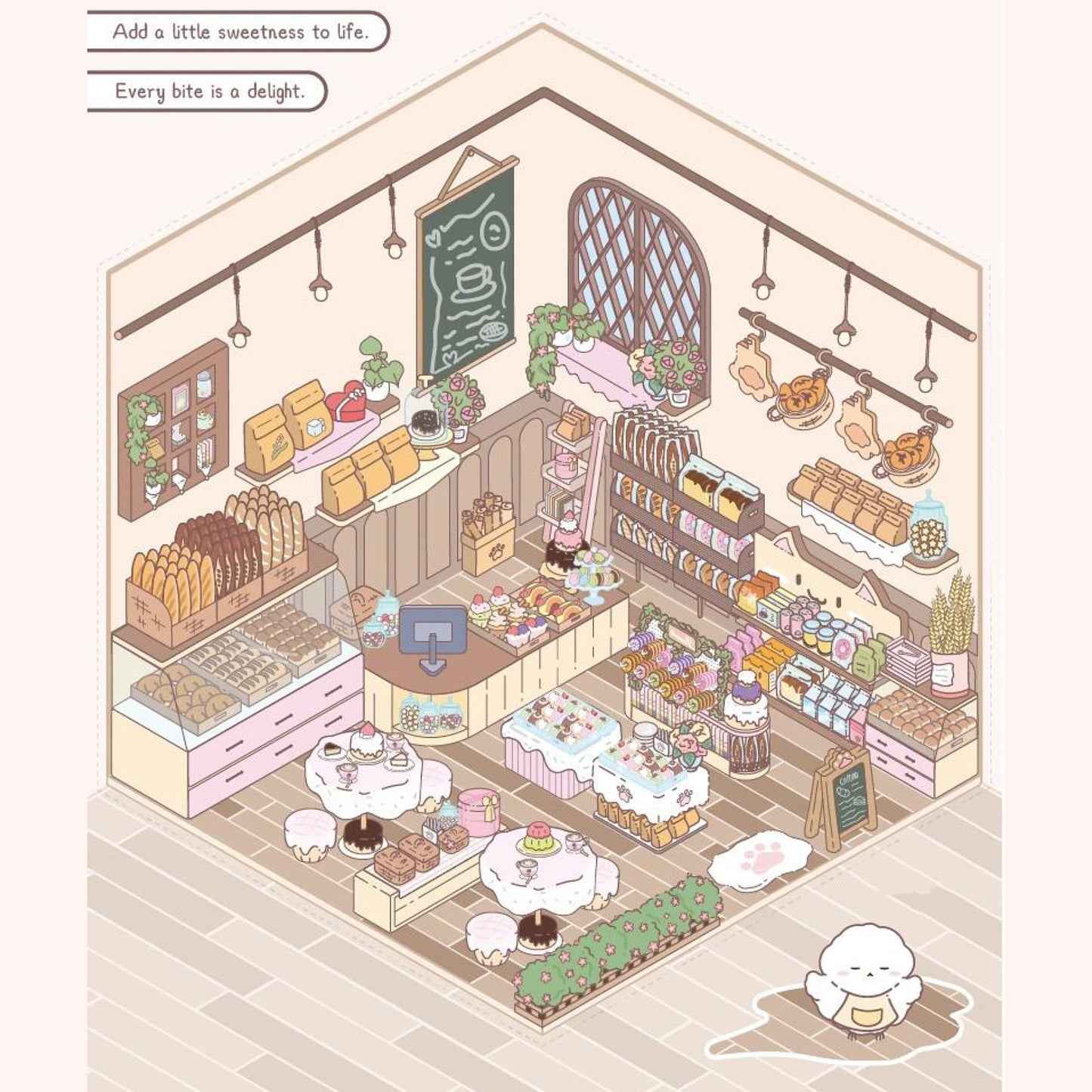 Cute Chick 3D Sticker Scenes - 12 Theme Sets: Coffee Flower | Panda Tea House | Bakery Shop | Apartment | Halloween | Outdoor Party | Snack Store | Arcade | Girls' Dormitory | Retro Hall | Public Bathhouse | Chinese Inn - SNSEASY