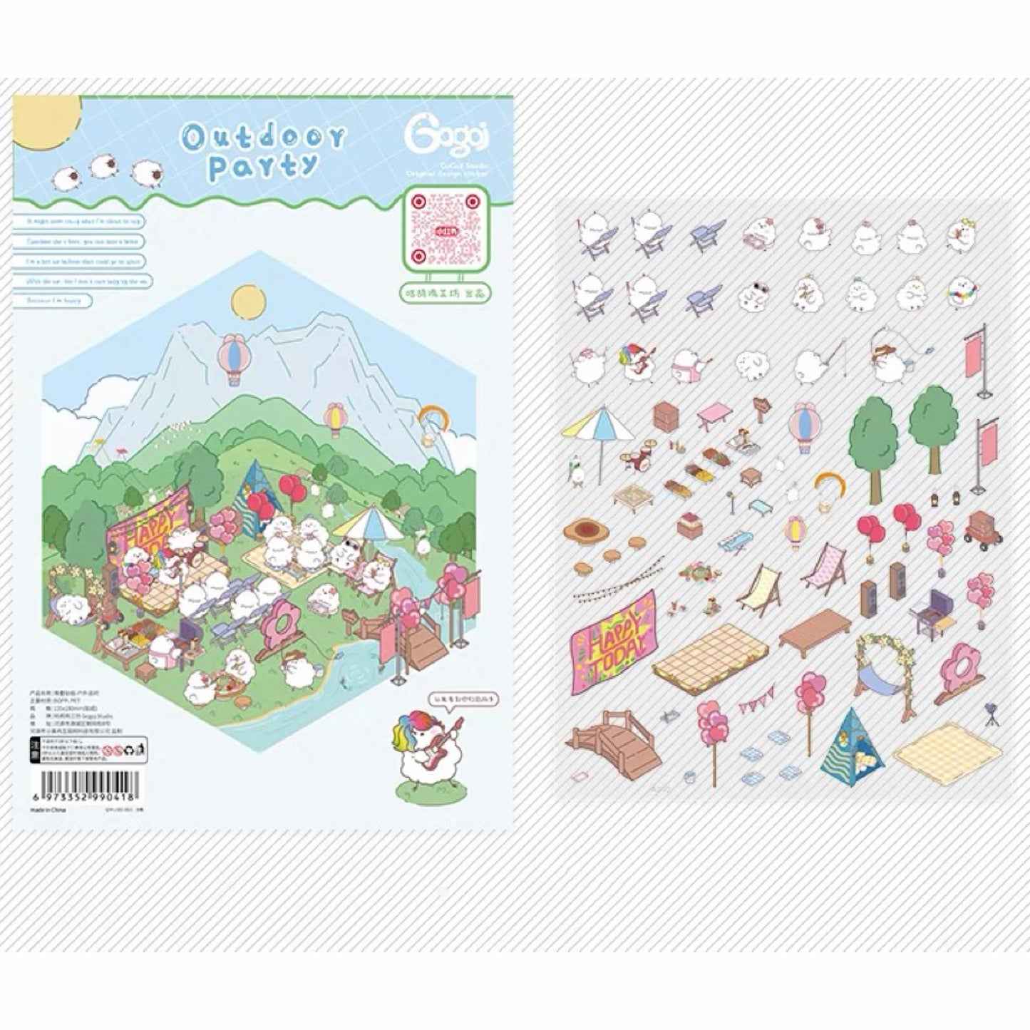 Cute Chick 3D Sticker Scenes - 12 Theme Sets: Coffee Flower | Panda Tea House | Bakery Shop | Apartment | Halloween | Outdoor Party | Snack Store | Arcade | Girls' Dormitory | Retro Hall | Public Bathhouse | Chinese Inn - SNSEASY