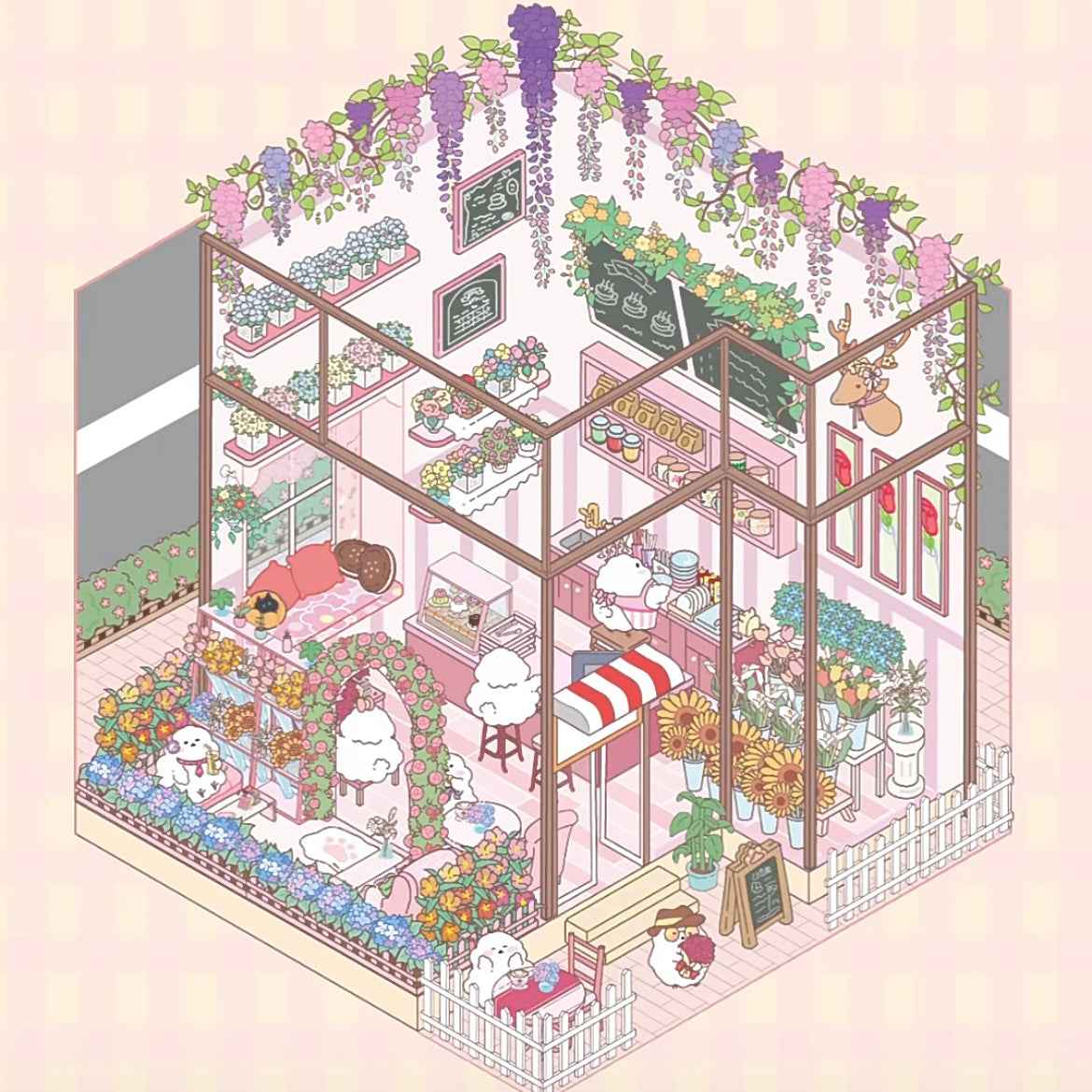 Cute Chick 3D Sticker Scenes - 12 Theme Sets: Coffee Flower | Panda Tea House | Bakery Shop | Apartment | Halloween | Outdoor Party | Snack Store | Arcade | Girls' Dormitory | Retro Hall | Public Bathhouse | Chinese Inn - SNSEASY