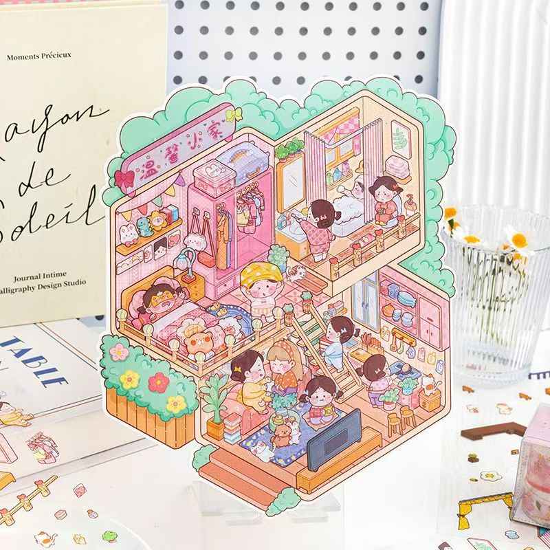 Leisure Cottage Plus – 3D DIY Miniature Sticker Scenes - 4 Theme Sets: Romantic Vacation | Forest Cottage | Cozy Home | Cat Café