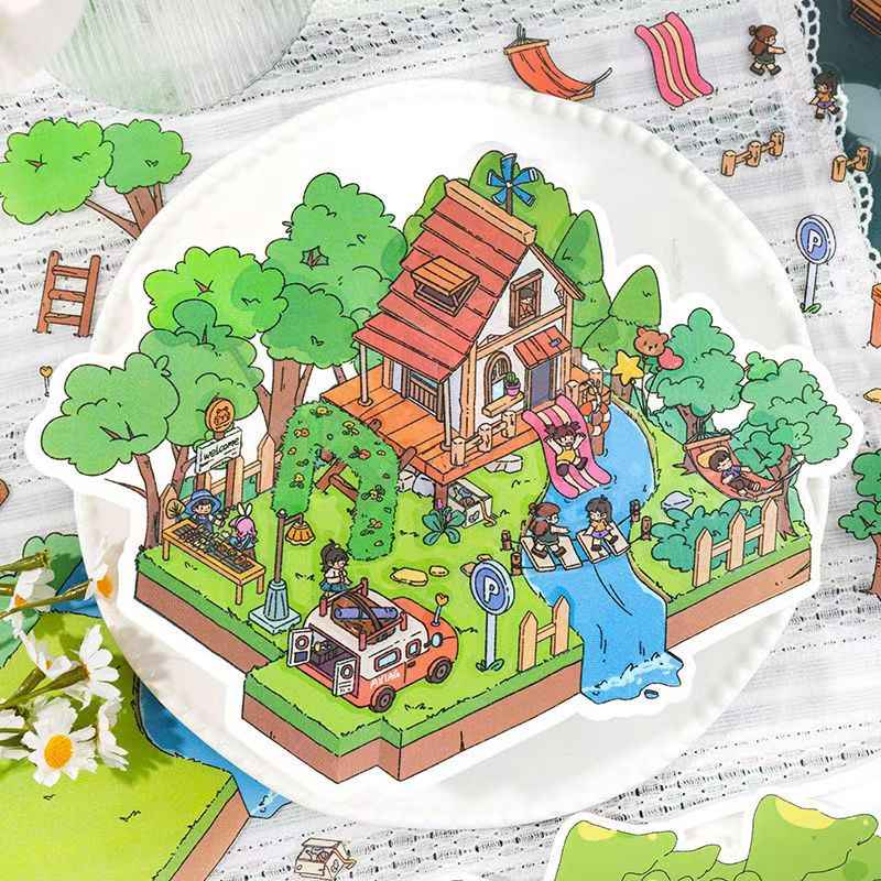 Leisure Cottage Plus – 3D DIY Miniature Sticker Scenes - 4 Theme Sets: Romantic Vacation | Forest Cottage | Cozy Home | Cat Café