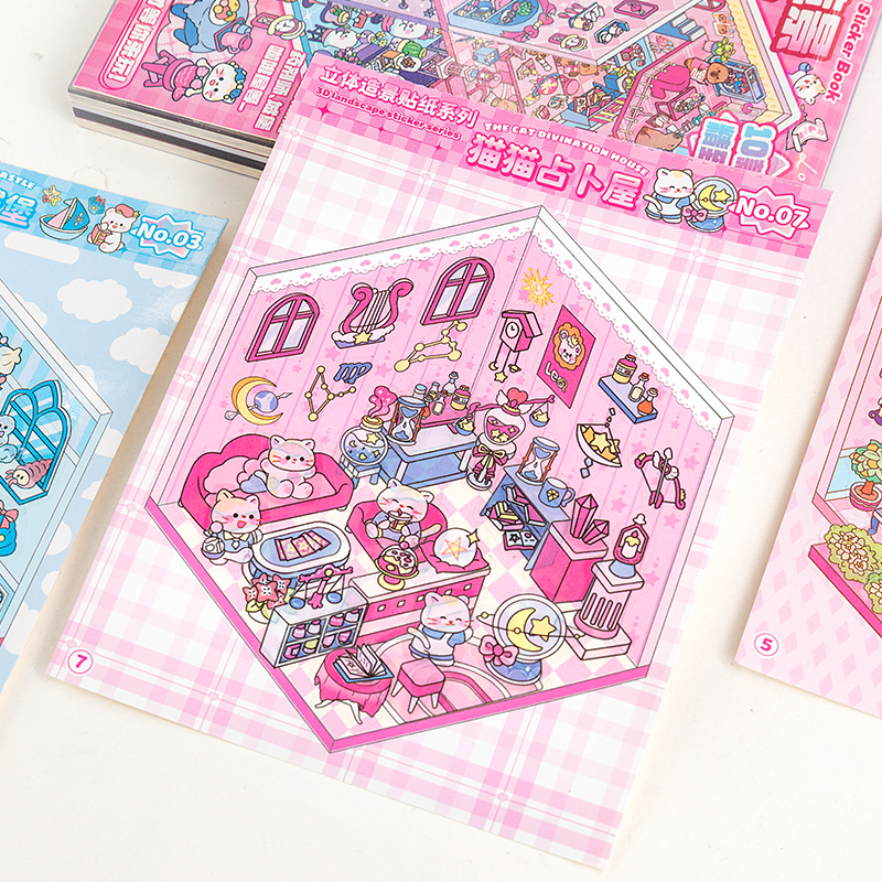 Cute Animals 3D Mini Scene Stickers Scrapbook – 20 Unique Themes: Pink Book (10 Themes) | Purple Book (10 Themes) - SNSEASY