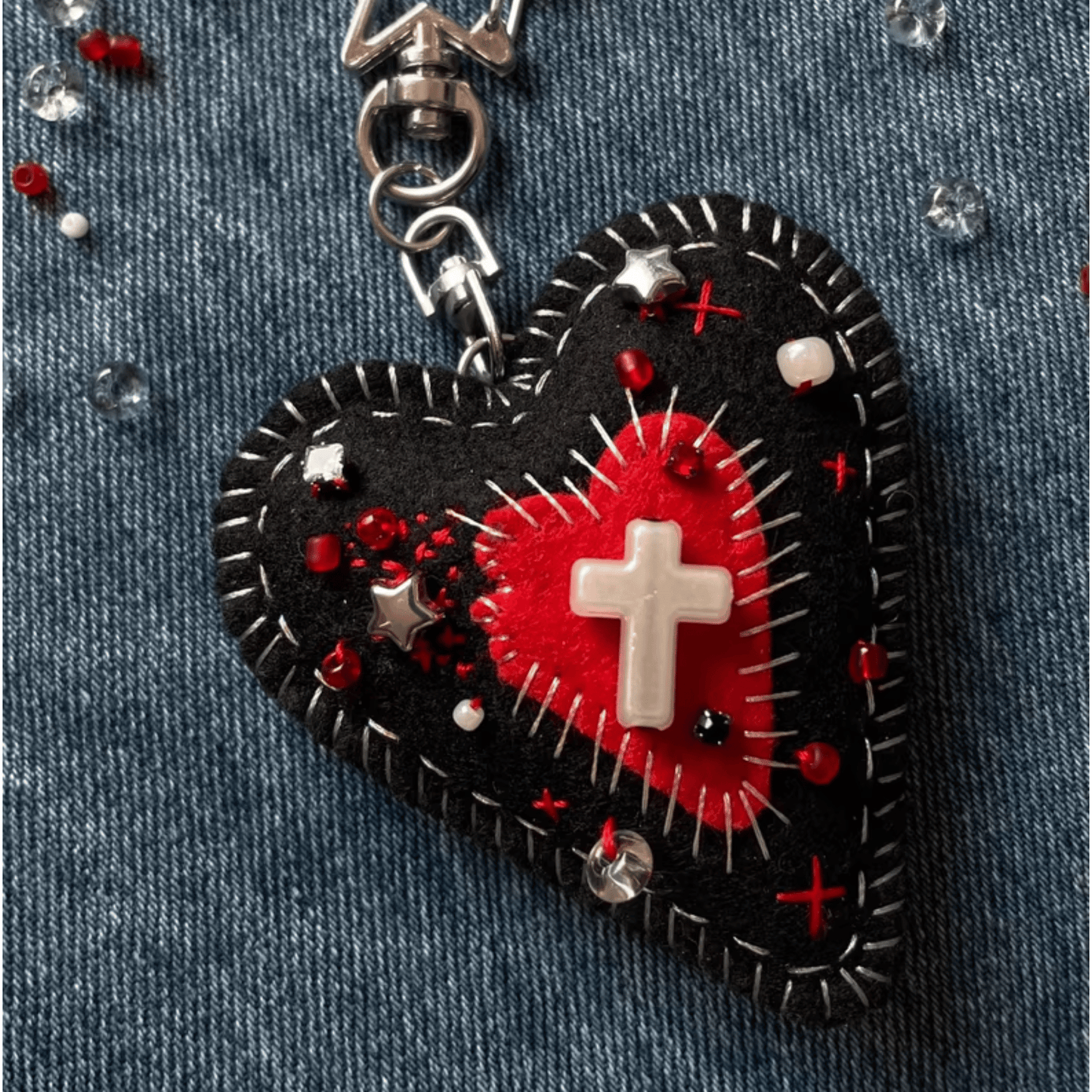 Handmade Broken Heart Felt Bag Charm – Glows in the Dark | Made to Order