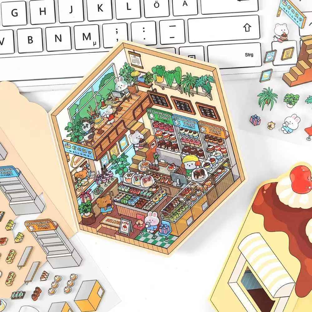 Animal Store – 3D Miniature Sticker Scenes - 4 Theme Sets: Café | Sushi Restaurant | Dessert House | Bakery