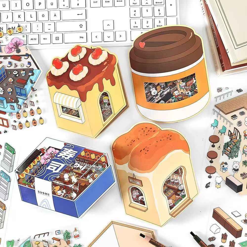 Animal Store – 3D Miniature Sticker Scenes - 4 Theme Sets: Café | Sushi Restaurant | Dessert House | Bakery
