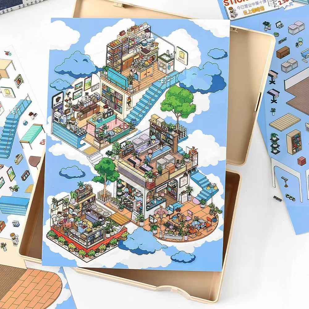 Holiday Time – Plus 3D DIY Miniature Sticker Scenes - 2 Theme Sets: Cloud Café | Island Music Festival
