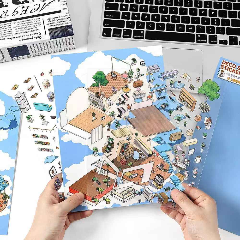 Holiday Time – Plus 3D DIY Miniature Sticker Scenes - 2 Theme Sets: Cloud Café | Island Music Festival