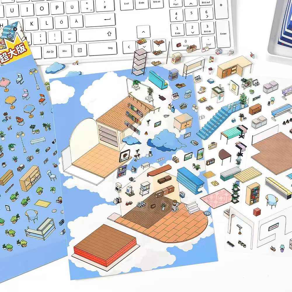 Holiday Time – Plus 3D DIY Miniature Sticker Scenes - 2 Theme Sets: Cloud Café | Island Music Festival