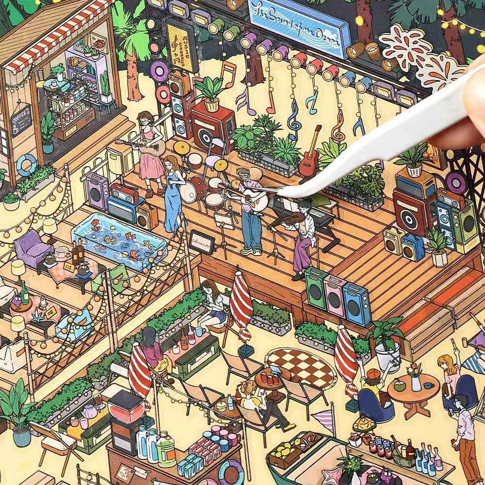 Holiday Time – Plus 3D DIY Miniature Sticker Scenes - 2 Theme Sets: Cloud Café | Island Music Festival