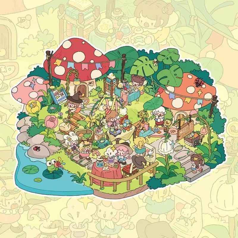 Original Magic Market Series – 3D DIY Miniature Sticker Scenes - 4 Theme Sets: Magic Market | Floating Market | Elf Town | Desert Shelter