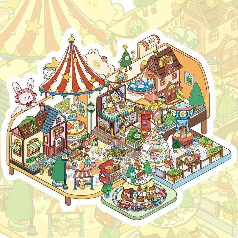 Original Magic Market Series – 3D DIY Miniature Sticker Scenes - 4 Theme Sets: Magic Market | Floating Market | Elf Town | Desert Shelter