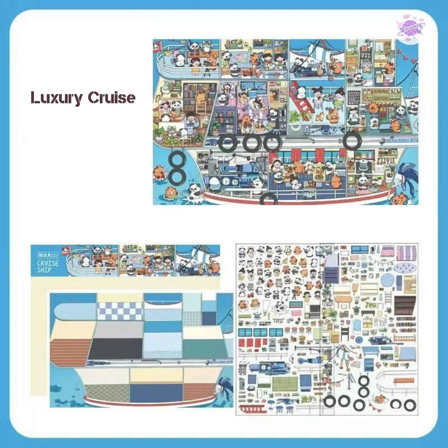 Jumbo Train and Cruise – Plus 3D Miniature Sticker Scenes - 2 Theme Sets: Green Train | Luxury Cruise