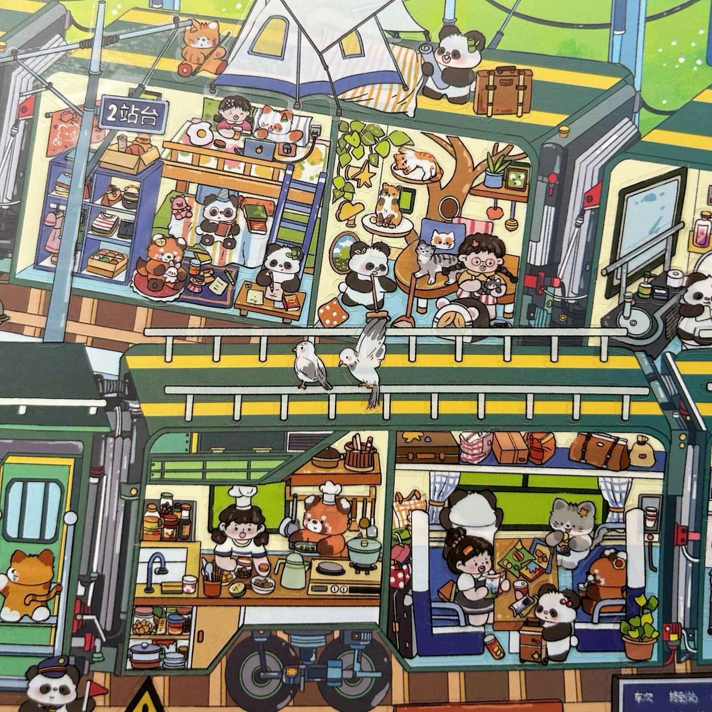 Jumbo Train and Cruise – Plus 3D Miniature Sticker Scenes - 2 Theme Sets: Green Train | Luxury Cruise