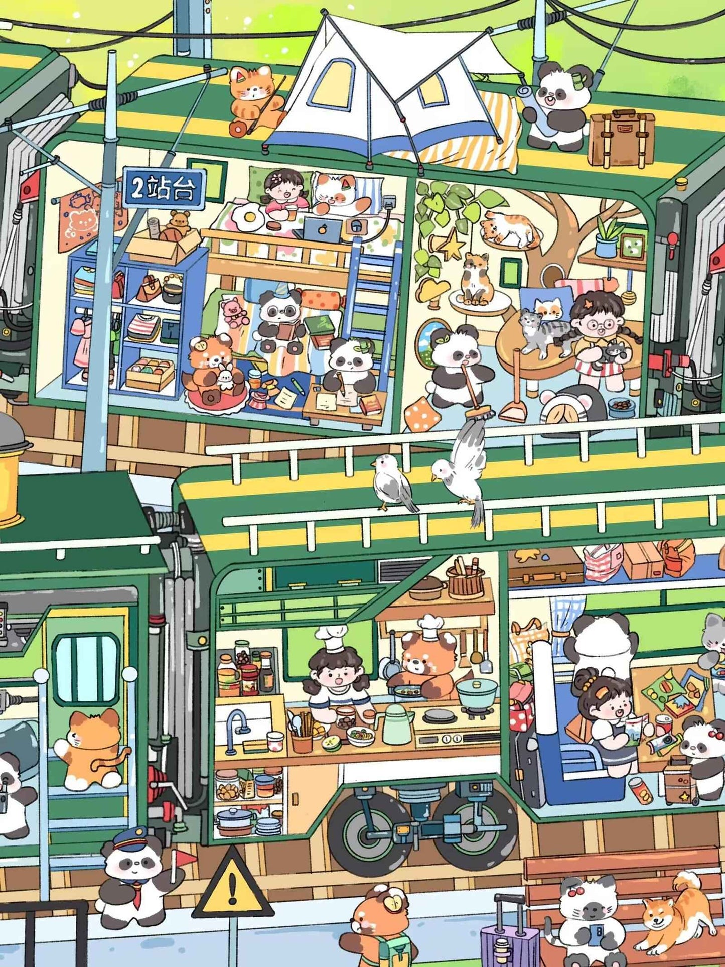 Jumbo Train and Cruise – Plus 3D Miniature Sticker Scenes - 2 Theme Sets: Green Train | Luxury Cruise